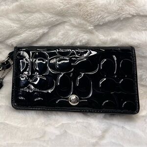 Coach Black Patent Leather Clutch with Silver Logo Accent